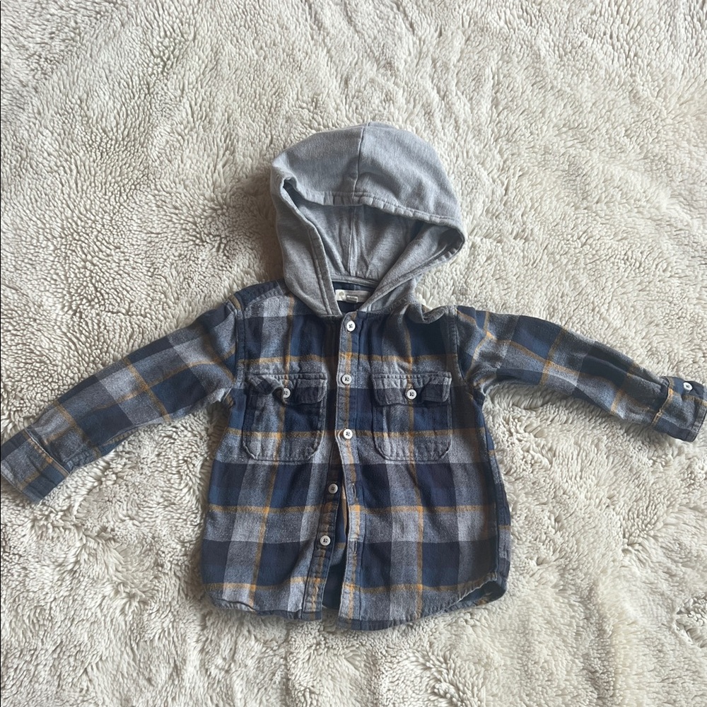 Tucker + Tate Blue and Gray Plaid Hooded Shirt